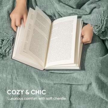 RECYCO Throw Blanket Soft Cozy Chenille Throw Blanket with Fringe Tassel for Couch Sofa Chair Bed Living Room Gift (Sage, 50'' x 60'')