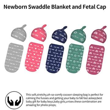 Sweewind Baby Blankets with Name - Custom Newborn Swaddle Blankets for Baby Girls and Boys - Personalized Baby Gifts (Icons)