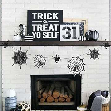 Cheerland Black Spider Web Decoration Garland for Halloween Party Hanging Spiderweb Decor Spider Cob...