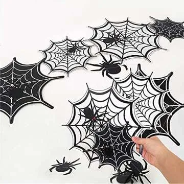 Cheerland Black Spider Web Decoration Garland for Halloween Party Hanging Spiderweb Decor Spider Cobweb Banner Horror Spider Décor Spooky Home Office Classroom Party Supplies