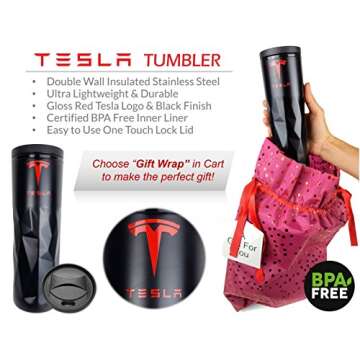 TESLA Coffee Travel Mug - 15oz Double Wall Stainless Steel Tumbler with Sliding Lid, Vacuum Sealed &...