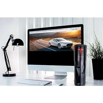 TESLA Coffee Travel Mug - 15oz Double Wall Stainless Steel Tumbler with Sliding Lid, Vacuum Sealed & Insulated, Gifts for Men, Women, Father's Day, Christmas