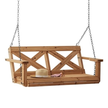 Elegant Backyard Discovery Cedar Farmhouse Outdoor Porch Swing with Easy Assembly and 600 lb Capacit...