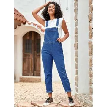Vetinee Women's Cody Blue Classic Adjustable Straps Pockets Boyfriend Denim Bib Overalls Jeans Pants X-Large