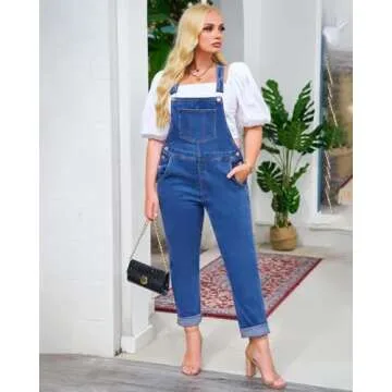 Vetinee Women's Cody Blue Classic Adjustable Straps Pockets Boyfriend Denim Bib Overalls Jeans Pants X-Large