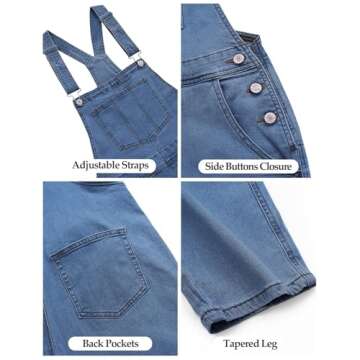 Vetinee Women's Cody Blue Classic Adjustable Straps Pockets Boyfriend Denim Bib Overalls Jeans Pants X-Large