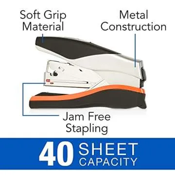 Swingline Stapler, 40 Sheet Capacity, Optima 40, Jam Free, Reduced Effort, Compact, Soft Grip, Metal, Orange, Silver and Black (87842)