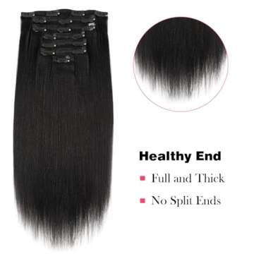 Sassina Real Remy Thick Yaki Straight Clip in Virgin Human Hair Extension Natural Black Double Wefts for African American Black Women 7 Pieces 120g with 17 Clips, YS 18 Inch