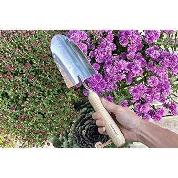 6 Piece Stainless Steel Heavy Duty Garden Tools Set, with Ash Wood Handle and Non-Slip Rubber Grip Pruner, Premium Canvas and Leather Storage Tote Bag, Outdoor Hand Tools, Garden Gift