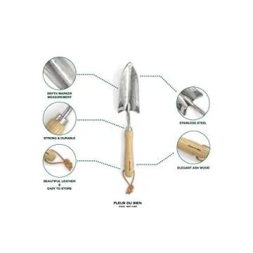 6 Piece Stainless Steel Heavy Duty Garden Tools Set, with Ash Wood Handle and Non-Slip Rubber Grip Pruner, Premium Canvas and Leather Storage Tote Bag, Outdoor Hand Tools, Garden Gift