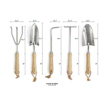 6 Piece Stainless Steel Heavy Duty Garden Tools Set, with Ash Wood Handle and Non-Slip Rubber Grip Pruner, Premium Canvas and Leather Storage Tote Bag, Outdoor Hand Tools, Garden Gift