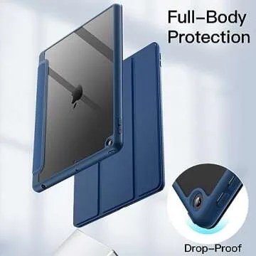 JETech Case for iPad 10.2-Inch (9th/8th/7th Generation, 2021/2020/2019) with Pencil Holder, Clear Transparent Back Shell Slim Stand Shockproof Tablet Cover, Auto Wake/Sleep (Navy)