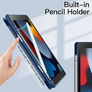 JETech Case for iPad 10.2-Inch (9th/8th/7th Generation, 2021/2020/2019) with Pencil Holder, Clear Transparent Back Shell Slim Stand Shockproof Tablet Cover, Auto Wake/Sleep (Navy)