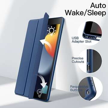 JETech Case for iPad 10.2-Inch (9th/8th/7th Generation, 2021/2020/2019) with Pencil Holder, Clear Transparent Back Shell Slim Stand Shockproof Tablet Cover, Auto Wake/Sleep (Navy)