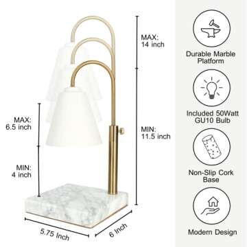 Showcase Pro Vintage Candle Warmer Lamp with Adjustable Height and Dimmable Function, Scented Wax, H...