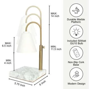 Showcase Pro Vintage Candle Warmer Lamp with Adjustable Height and Dimmable Function, Scented Wax, H...