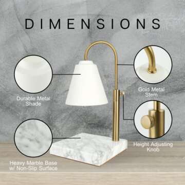 Showcase Pro Vintage Candle Warmer Lamp with Adjustable Height and Dimmable Function, Scented Wax, Home Décor – Ideal Gift for Bedroom, Living Room, White Marble