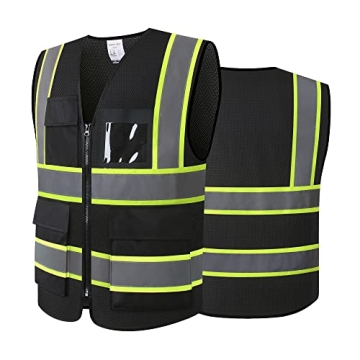 ASIPHITU High Visibility Safety Vest with Pockets and Zippers for Men & Women