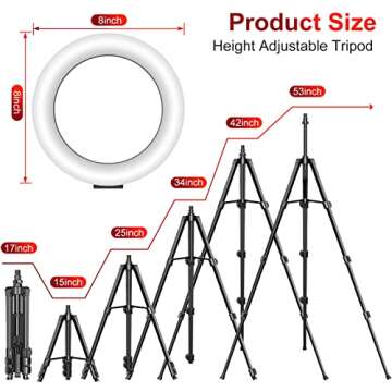 Dual 8" Ring Light with Stand (Equals One 14" Ring Light), LED Light Ring for Vlog/Makeup/YouTube/Video Shooting, Remote Shutter, Compatible with iPhone & Android