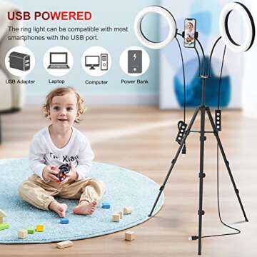 Dual 8" Ring Light with Stand (Equals One 14" Ring Light), LED Light Ring for Vlog/Makeup/YouTube/Video Shooting, Remote Shutter, Compatible with iPhone & Android