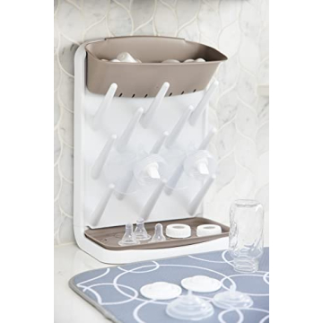 Ubbi Vertical Baby Bottle Drying Rack, Space Saving Countertop Drying Rack Baby Accessory, Taupe