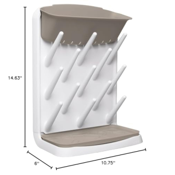 Ubbi Vertical Baby Bottle Drying Rack, Space Saving Countertop Drying Rack Baby Accessory, Taupe