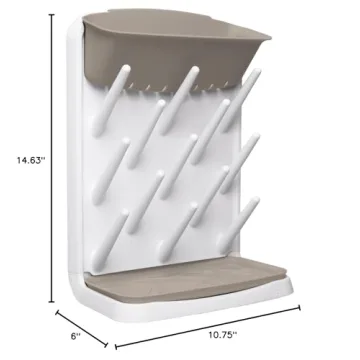 Ubbi Vertical Baby Bottle Drying Rack, Space Saving Countertop Drying Rack Baby Accessory, Taupe