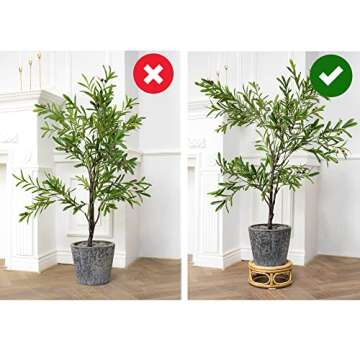 Pack of 2 Large Boho Rattan Wicker Round Riser Plant Stand Indoor,Rustic Farmhouse Natural Wooden Ci...