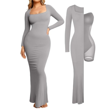 Popilush Cocktail Dresses for Women Long Sleeve Maxi Dress Shapewear Tummy Control Fall Bodycon Dres...