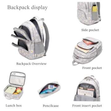 3Pcs Daisy Prints Backpack Sets Kids Bookbag Primary School Daypack Elementary Students Knapsack for Teens Girls