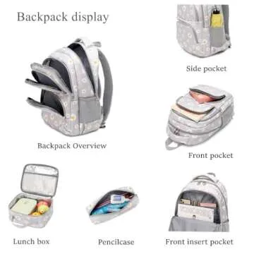 3Pcs Daisy Prints Backpack Sets Kids Bookbag Primary School Daypack Elementary Students Knapsack for Teens Girls
