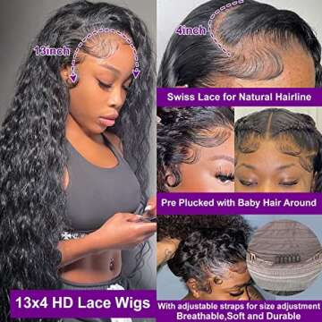 Bling Hair 18 Inch Deep Wave Lace Front Wig Human Hair for Women Glueless 13x4 Lace Frontal Wigs Hum...