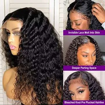 Bling Hair 18 Inch Deep Wave Lace Front Wig Human Hair for Women Glueless 13x4 Lace Frontal Wigs Human Hair 180% Density HD Lace Pre Plucked Bleached Knots Deep Wave Human Hair Natural Hairline