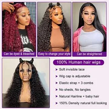 Bling Hair 18 Inch Deep Wave Lace Front Wig Human Hair for Women Glueless 13x4 Lace Frontal Wigs Human Hair 180% Density HD Lace Pre Plucked Bleached Knots Deep Wave Human Hair Natural Hairline