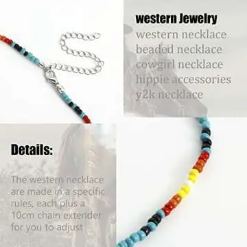 Western Jewelry Western Necklaces For Women Navajo Pearl Necklace Boho Beaded Choker Necklace Y2k Cowgirl Hipple Accessories 90S Boho Jewelry 6 Pieces