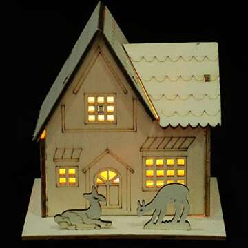 Toyvian 3pcs Christmas Led Light Wooden House with Battery, Unfinished Wooden Christmas Village Mini Houses Micro House Landscape Decors for Christmas Table Centerpieces Holiday Home Decor
