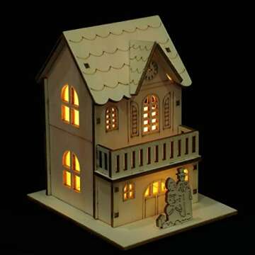 Toyvian 3pcs Christmas Led Light Wooden House with Battery, Unfinished Wooden Christmas Village Mini Houses Micro House Landscape Decors for Christmas Table Centerpieces Holiday Home Decor