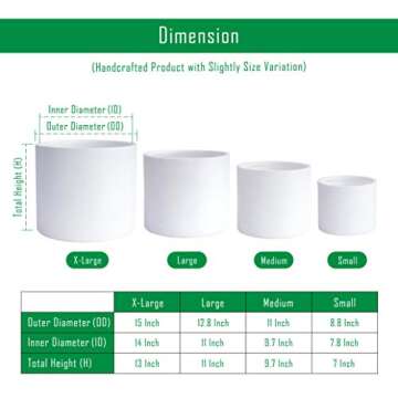 Planter Pot with Drainage Hole, Fiberclay Pot for Indoor Outdoor, White, Medium/11 Inch, 96-F-1-M