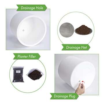 Planter Pot with Drainage Hole, Fiberclay Pot for Indoor Outdoor, White, Medium/11 Inch, 96-F-1-M