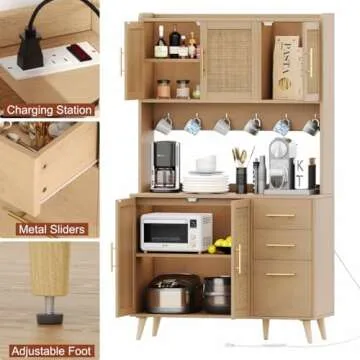 Rovaurx Stylish Kitchen Pantry Cabinet with Charging Station