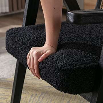 QUINJAY Accent Rattan Chair, Faux Fur Upholstered Living Room Chairs with Cane Back, Retro Mid Century Modern Cane Chair Armchair for Reception Reading Indoor Outdoor, Black