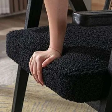 QUINJAY Accent Rattan Chair, Faux Fur Upholstered Living Room Chairs with Cane Back, Retro Mid Century Modern Cane Chair Armchair for Reception Reading Indoor Outdoor, Black