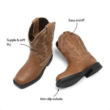 DREAM PAIRS Toddler Boys Girls Cowboy Boots Western Square Toe Riding Mid Calf Boots Sdbo2307K Brown Size 7 Toddler