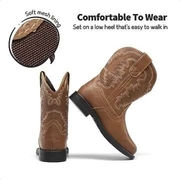 DREAM PAIRS Toddler Boys Girls Cowboy Boots Western Square Toe Riding Mid Calf Boots Sdbo2307K Brown Size 7 Toddler