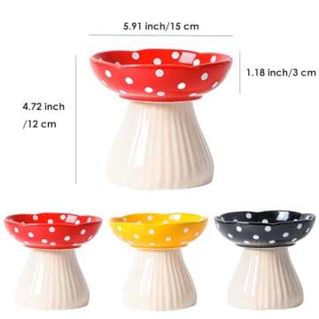 Whimsicalfox Raised Cat Bowl, Cute Mushroom Cat Water Bowl, Elevated Cat Food Bowl, Ceramic Cat Bowl...