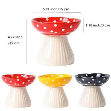Whimsicalfox Raised Cat Bowl, Cute Mushroom Cat Water Bowl, Elevated Cat Food Bowl, Ceramic Cat Bowl...