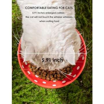 Whimsicalfox Raised Cat Bowl, Cute Mushroom Cat Water Bowl, Elevated Cat Food Bowl, Ceramic Cat Bowls for Food and Water, Raised Cat Food Dish, Wide Shallow Cat Food Dish, Whisker Fatigue (Red)