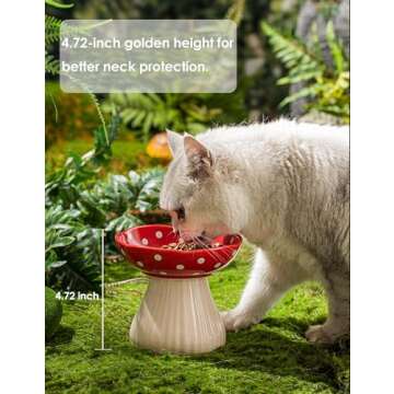 Whimsicalfox Raised Cat Bowl, Cute Mushroom Cat Water Bowl, Elevated Cat Food Bowl, Ceramic Cat Bowls for Food and Water, Raised Cat Food Dish, Wide Shallow Cat Food Dish, Whisker Fatigue (Red)