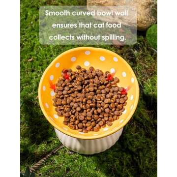 Whimsicalfox Raised Cat Bowl, Cute Mushroom Cat Water Bowl, Elevated Cat Food Bowl, Ceramic Cat Bowls for Food and Water, Raised Cat Food Dish, Wide Shallow Cat Food Dish, Whisker Fatigue (Red)