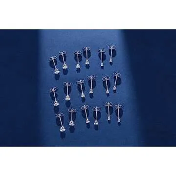 FOSIR 10 Pairs 2mm Tiny Women's Surgical Stainless Steel Round Clear Cubic Zirconia Stud Earrings (2mm CZ)